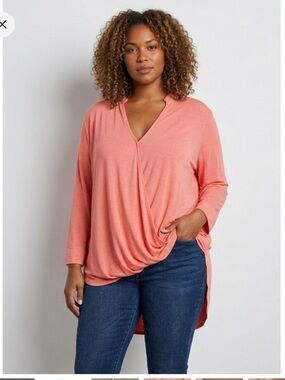 Lucky & Blessed  Coral Drape Front Wrap Keyhole Tunic Size XL